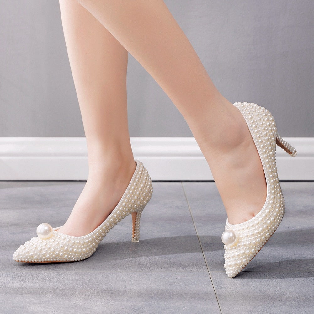 Down2Earth Pearl White Heels Sandals Luxury
