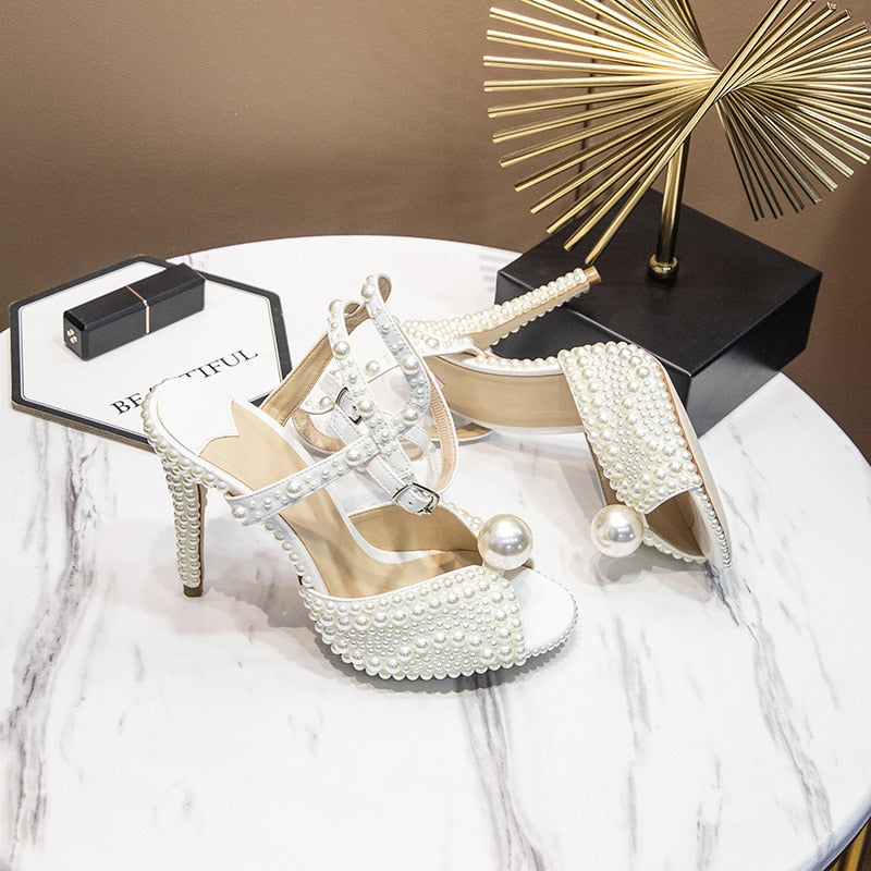 Shazam Pearl White Heels Sandals Luxury