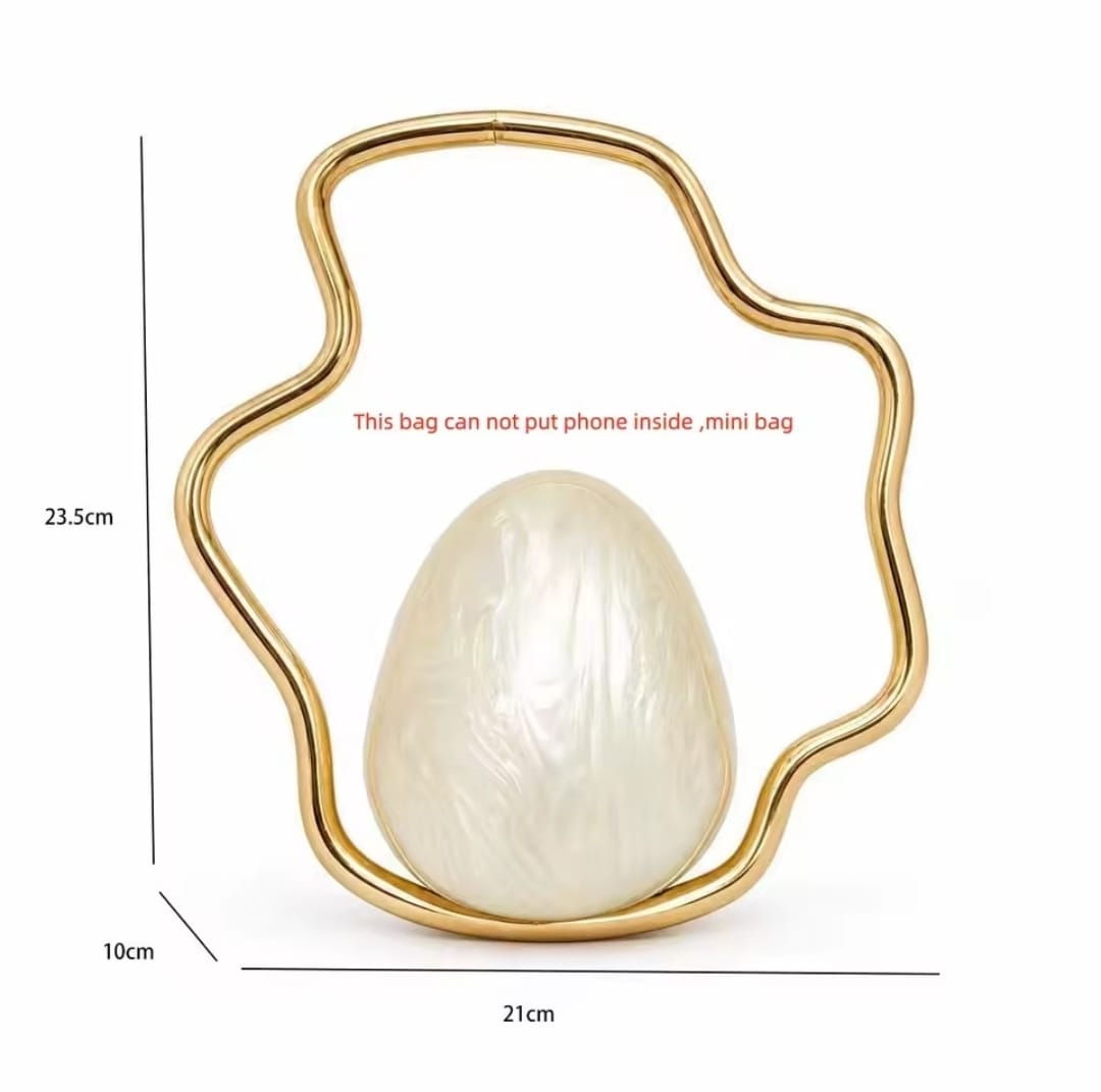 Sculptural Gold Frame Pearl Egg Minaudière Mini Clutch