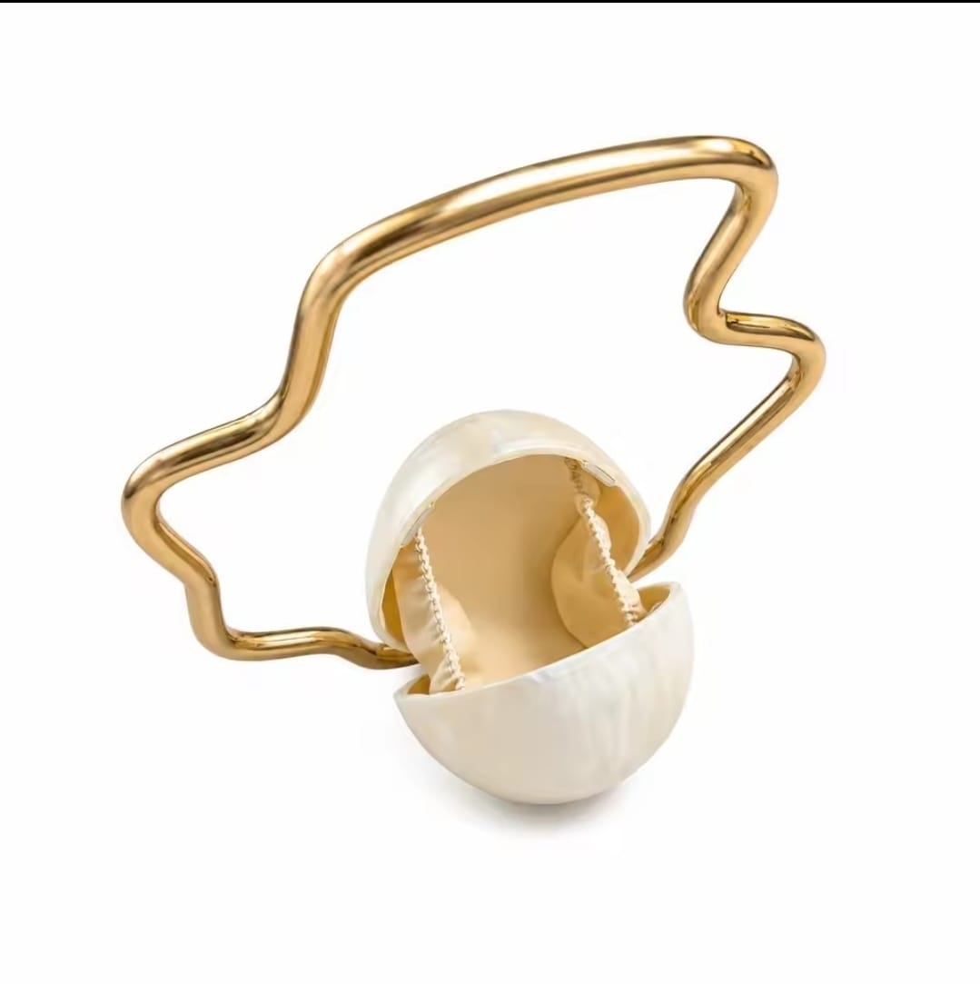Sculptural Gold Frame Pearl Egg Minaudière Mini Clutch